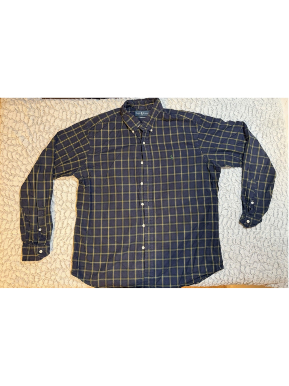 Ralph Lauren Blue/Yellow Plaid Long Sleeve Button-Down Classic Fit Shirt, L